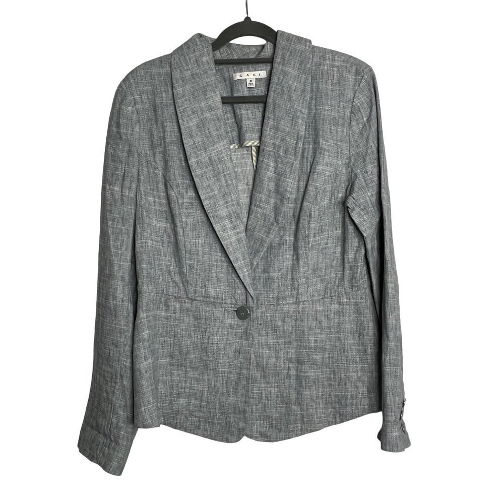 Cabi Beachwalk Linen Cotton Blend Blazer Light Blue One Button Closure Size 8